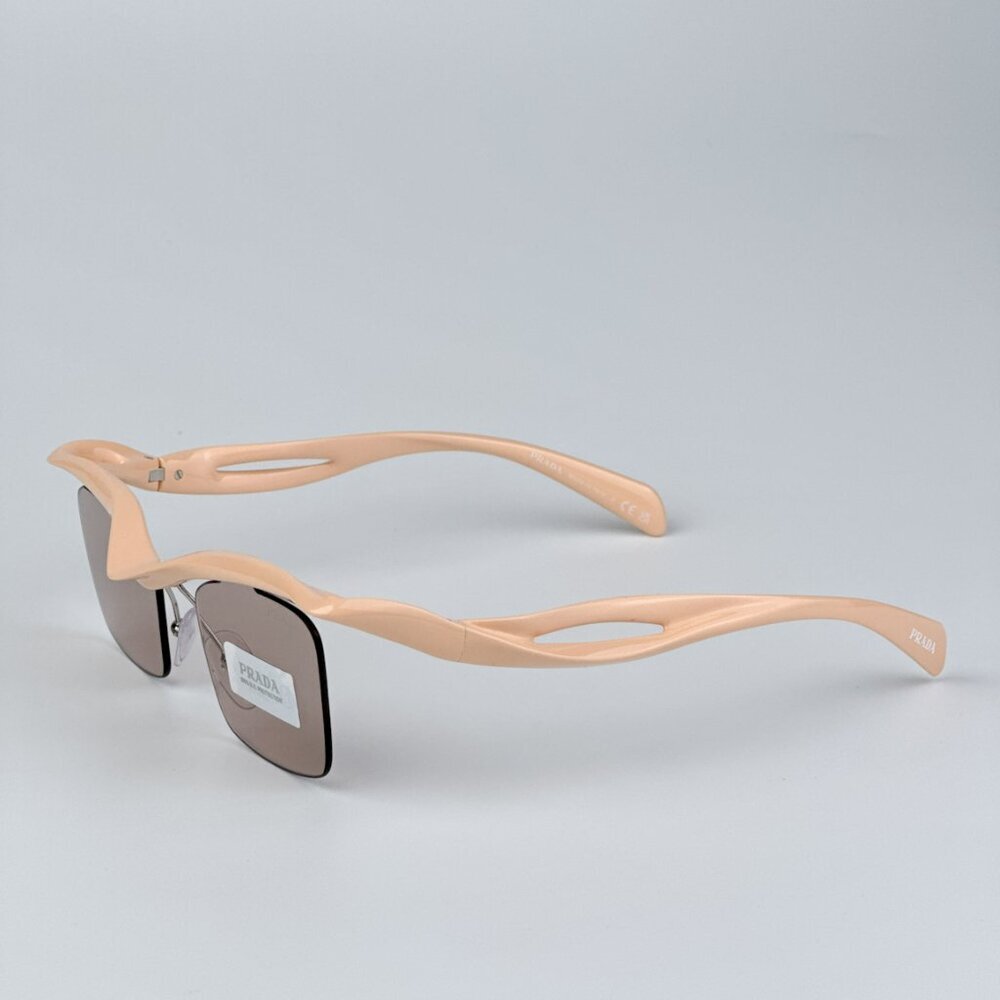 Prada PRA15S 18Q4I2 BRAND NEW Sunglasses Peach Light Brown Rectangle Unisex - Picture 7 of 14